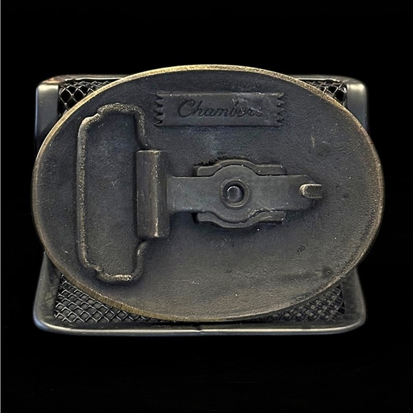 Vintage Chambers Western Belt Buckle Rodeo Cowboy Bull Rider Solid Metal - Picture 6 of 15